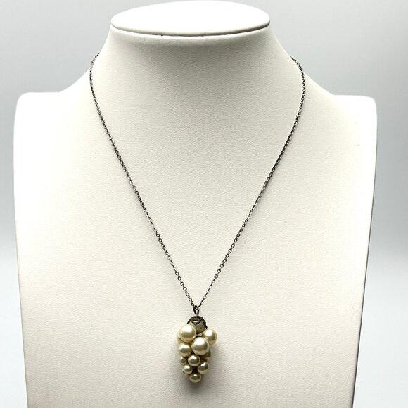 Vintage 1950s-60s Pearl Grape Cluster Pendant Necklace—Sterling Silver Chain—GUC - Picture 1 of 10